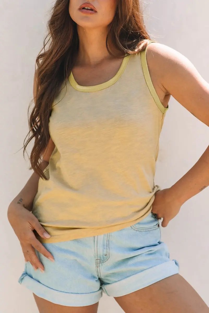 Tan Metallic Sheen Edge Scoop Neck Tank Top - Love Salve